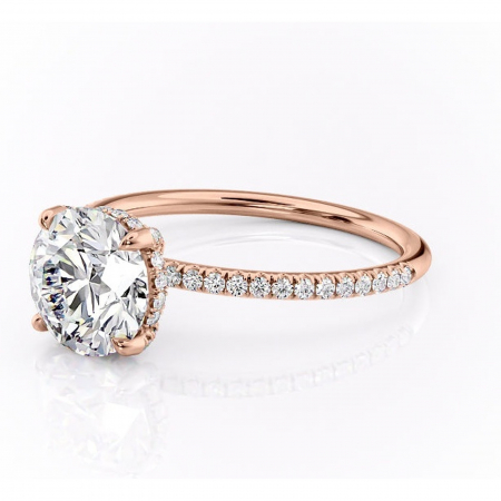 Inel de logodnă Estelle din aur Rose 14kt cu moissanite tăietură rotundă – Montură pavé rafinată pentru profil înalt | Personalizează și configurează gratuit online [6]