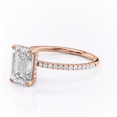 Inel de logodnă Estelle din aur Rose 14kt cu moissanite tăietură smarald – Montură pavé rafinată pentru profil înalt | Personalizează și configurează gratuit online [6]