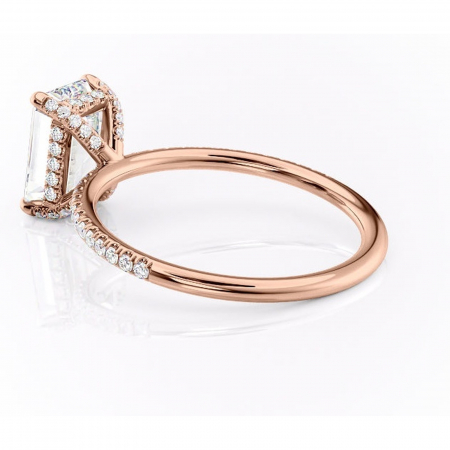 Inel de logodnă Estelle din aur Rose 14kt cu moissanite tăietură smarald – Montură pavé rafinată pentru profil înalt | Personalizează și configurează gratuit online [4]