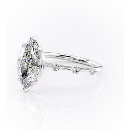 Inel de logodnă Evelina din aur Alb 14kt cu moissanite tăietură marquise – Solitar rafinată pentru profil mediu | Personalizează și configurează gratuit online [6]