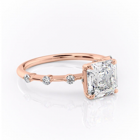Asscher - Inel de logodnă Evelina din aur Rose 18kt cu moissanite tăietură asscher – Solitar rafinată pentru profil mediu | Personalizează și configurează gratuit online