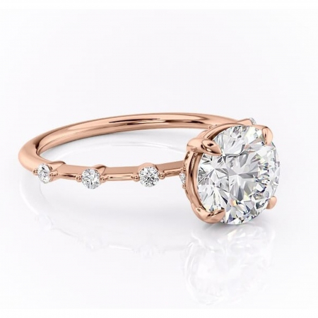 Aur roz - Inel de logodnă Evelina din aur Rose 14kt cu moissanite tăietură rotundă – Solitar rafinată pentru profil mediu | Personalizează și configurează gratuit online