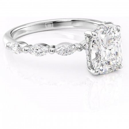 Pernă alungită - Inel de logodnă Everly din aur Alb 14kt cu moissanite tăietură asscher – Pietre laterale rafinată pentru profil înalt | Personalizează și configurează gratuit online
