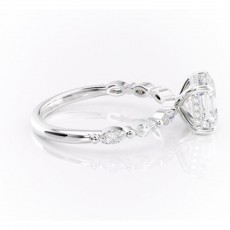 Inel de logodnă Everly din aur Alb 14kt cu moissanite tăietură asscher – Pietre laterale rafinată pentru profil înalt | Personalizează și configurează gratuit online [1]
