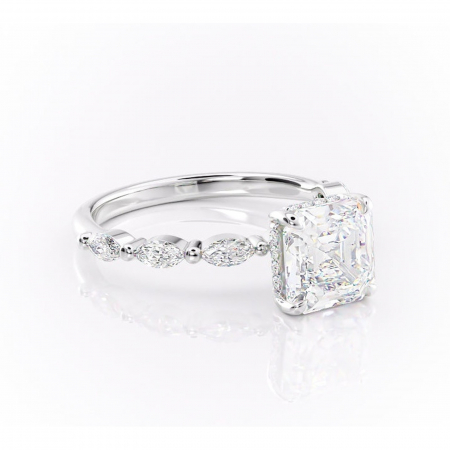 Asscher - Inel de logodnă Everly din aur Alb 14kt cu moissanite tăietură asscher – Pietre laterale rafinată pentru profil înalt | Personalizează și configurează gratuit online