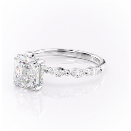 Inel de logodnă Everly din aur Alb 14kt cu moissanite tăietură asscher – Pietre laterale rafinată pentru profil înalt | Personalizează și configurează gratuit online [6]