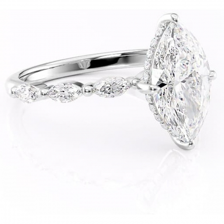 Marquise - Inel de logodnă Everly din aur Alb 14kt cu moissanite tăietură marquise – Pietre laterale rafinată pentru profil înalt | Personalizează și configurează gratuit online