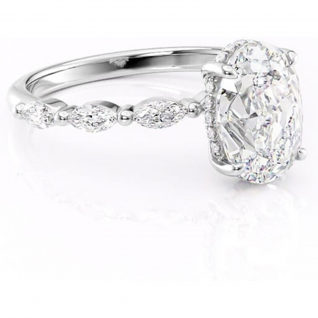 Ovală - Inel de logodnă Everly din aur Alb 14kt cu moissanite tăietură ovală – Pietre laterale rafinată pentru profil înalt | Personalizează și configurează gratuit online
