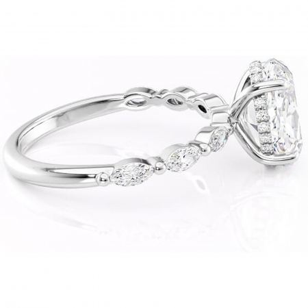 Inel de logodnă Everly din aur Alb 14kt cu moissanite tăietură ovală – Pietre laterale rafinată pentru profil înalt | Personalizează și configurează gratuit online [1]