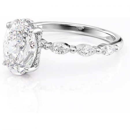 Inel de logodnă Everly din aur Alb 14kt cu moissanite tăietură ovală – Pietre laterale rafinată pentru profil înalt | Personalizează și configurează gratuit online [6]
