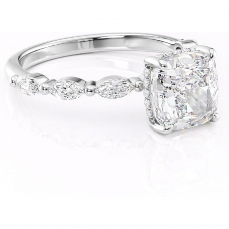 Pernă - Inel de logodnă Everly din aur Alb 14kt cu moissanite tăietură pernă – Pietre laterale rafinată pentru profil înalt | Personalizează și configurează gratuit online