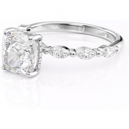 Inel de logodnă Everly din aur Alb 14kt cu moissanite tăietură pernă – Pietre laterale rafinată pentru profil înalt | Personalizează și configurează gratuit online [6]