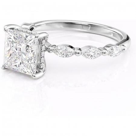 Inel de logodnă Everly din aur Alb 18kt cu moissanite tăietură princess – Pietre laterale rafinată pentru profil înalt | Personalizează și configurează gratuit online [6]