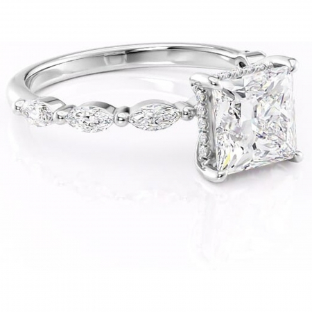 18K - Inel de logodnă Everly din aur Alb 18kt cu moissanite tăietură princess – Pietre laterale rafinată pentru profil înalt | Personalizează și configurează gratuit online