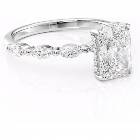 18K - Inel de logodnă Everly din aur Alb 18kt cu moissanite tăietură radiantă – Pietre laterale rafinată pentru profil înalt | Personalizează și configurează gratuit online