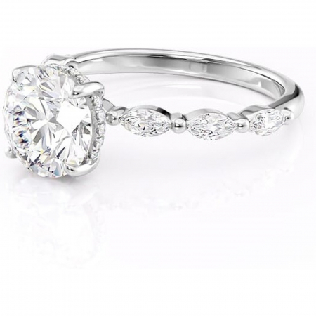 Inel de logodnă Everly din aur Alb 14kt cu moissanite tăietură rotundă – Pietre laterale rafinată pentru profil înalt | Personalizează și configurează gratuit online [6]