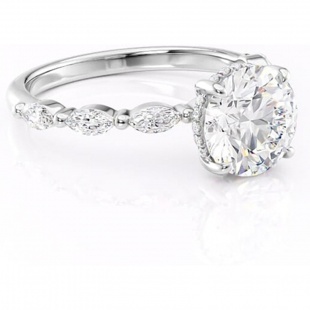 Halo - Inel de logodnă Everly din aur Alb 14kt cu moissanite tăietură rotundă – Pietre laterale rafinată pentru profil înalt | Personalizează și configurează gratuit online