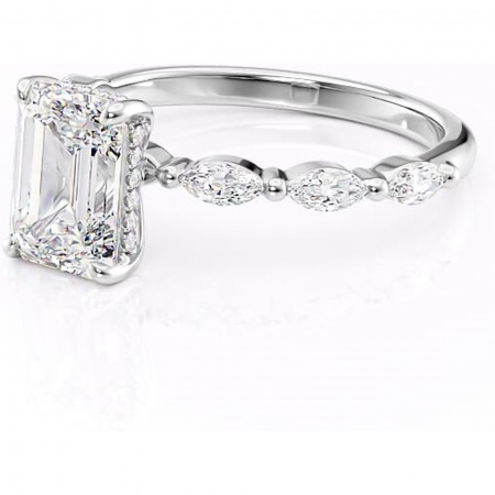 Inel de logodnă Everly din aur Alb 14kt cu moissanite tăietură smarald – Pietre laterale rafinată pentru profil înalt | Personalizează și configurează gratuit online [6]