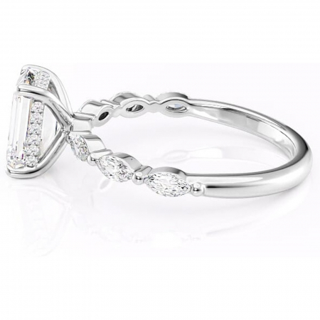 Inel de logodnă Everly din aur Alb 14kt cu moissanite tăietură smarald – Pietre laterale rafinată pentru profil înalt | Personalizează și configurează gratuit online [5]