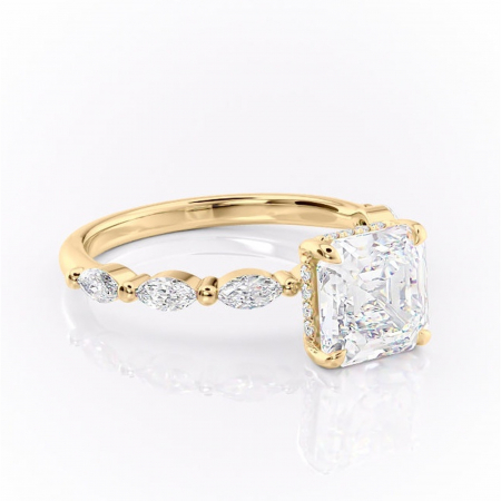 18K - Inel de logodnă Everly din aur Galben 18kt cu moissanite tăietură asscher – Pietre laterale rafinată pentru profil înalt | Personalizează și configurează gratuit online