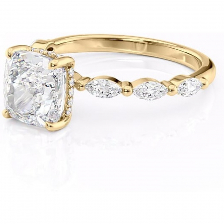 Inel de logodnă Everly din aur Galben 14kt cu moissanite tăietură pernă – Pietre laterale rafinată pentru profil înalt | Personalizează și configurează gratuit online [6]