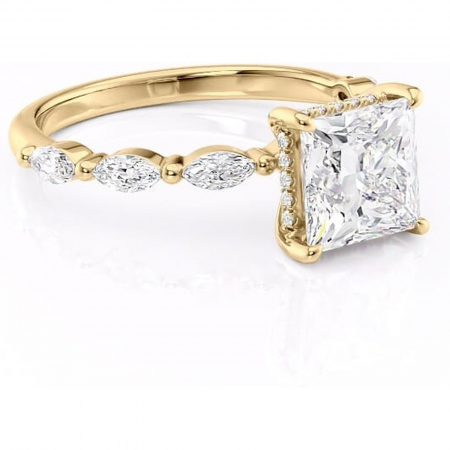 Princess - Inel de logodnă Everly din aur Galben 18kt cu moissanite tăietură princess – Pietre laterale rafinată pentru profil înalt | Personalizează și configurează gratuit online