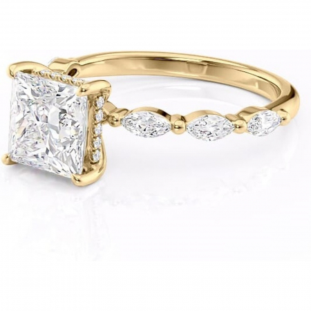 Inel de logodnă Everly din aur Galben 14kt cu moissanite tăietură princess – Pietre laterale rafinată pentru profil înalt | Personalizează și configurează gratuit online [6]