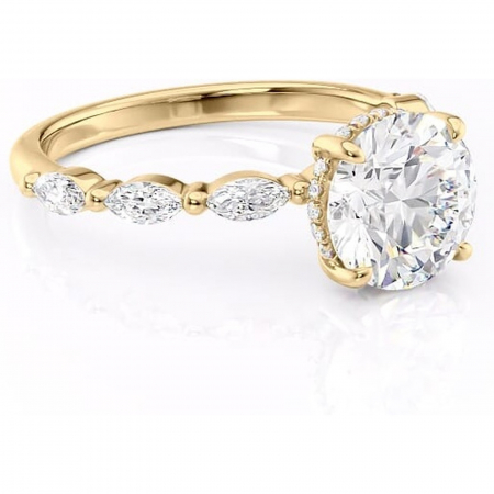 Aur galben - Inel de logodnă Everly din aur Galben 14kt cu moissanite tăietură rotundă – Pietre laterale rafinată pentru profil înalt | Personalizează și configurează gratuit online