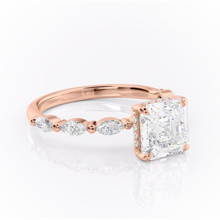 Asscher - Inel de logodnă Everly din aur Rose 18kt cu moissanite tăietură asscher – Pietre laterale rafinată pentru profil înalt | Personalizează și configurează gratuit online