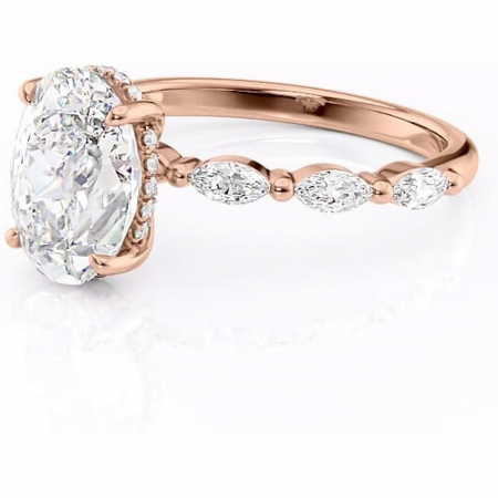 Inel de logodnă Everly din aur Rose 14kt cu moissanite tăietură ovală – Pietre laterale rafinată pentru profil înalt | Personalizează și configurează gratuit online [6]