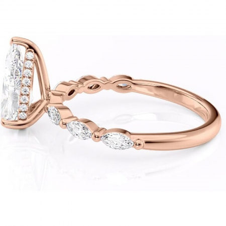 Inel de logodnă Everly din aur Rose 18kt cu moissanite tăietură pară – Pietre laterale rafinată pentru profil înalt | Personalizează și configurează gratuit online [5]