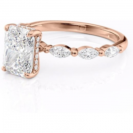 Inel de logodnă Everly din aur Rose 14kt cu moissanite tăietură radiantă – Pietre laterale rafinată pentru profil înalt | Personalizează și configurează gratuit online [6]