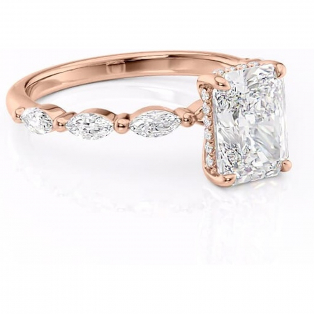 Radiantă - Inel de logodnă Everly din aur Rose 18kt cu moissanite tăietură radiantă – Pietre laterale rafinată pentru profil înalt | Personalizează și configurează gratuit online