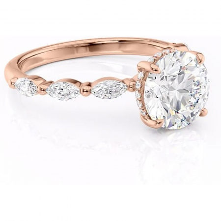Aur roz - Inel de logodnă Everly din aur Rose 14kt cu moissanite tăietură rotundă – Pietre laterale rafinată pentru profil înalt | Personalizează și configurează gratuit online