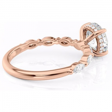 Inel de logodnă Everly din aur Rose 14kt cu moissanite tăietură rotundă – Pietre laterale rafinată pentru profil înalt | Personalizează și configurează gratuit online [2]