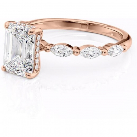 Inel de logodnă Everly din aur Rose 14kt cu moissanite tăietură smarald – Pietre laterale rafinată pentru profil înalt | Personalizează și configurează gratuit online [6]
