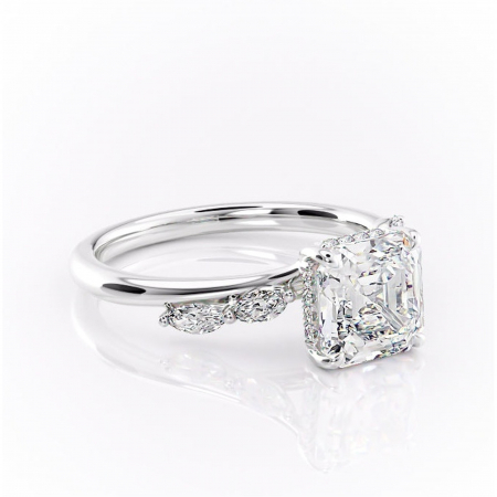 Asscher - Inel de logodnă Faelynn din aur Alb 14kt cu moissanite tăietură asscher – Pietre laterale rafinată pentru profil înalt | Personalizează și configurează gratuit online