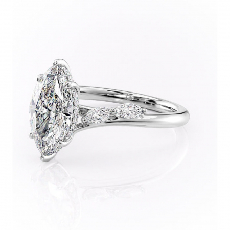 Inel de logodnă Faelynn din aur Alb 14kt cu moissanite tăietură marquise – Pietre laterale rafinată pentru profil înalt | Personalizează și configurează gratuit online [6]