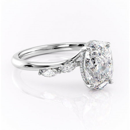 Ovală - Inel de logodnă Faelynn din aur Alb 14kt cu moissanite tăietură ovală – Pietre laterale rafinată pentru profil înalt | Personalizează și configurează gratuit online