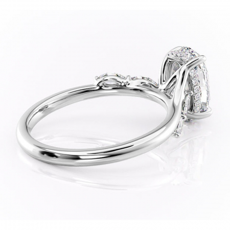 Inel de logodnă Faelynn din aur Alb 14kt cu moissanite tăietură ovală – Pietre laterale rafinată pentru profil înalt | Personalizează și configurează gratuit online [2]