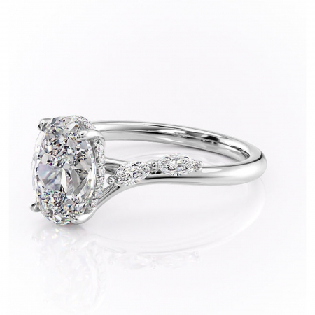 Inel de logodnă Faelynn din aur Alb 14kt cu moissanite tăietură ovală – Pietre laterale rafinată pentru profil înalt | Personalizează și configurează gratuit online [6]