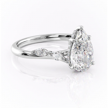 Pară - Inel de logodnă Faelynn din aur Alb 14kt cu moissanite tăietură pară – Pietre laterale rafinată pentru profil înalt | Personalizează și configurează gratuit online