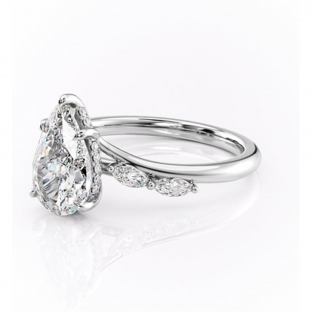 Inel de logodnă Faelynn din aur Alb 14kt cu moissanite tăietură pară – Pietre laterale rafinată pentru profil înalt | Personalizează și configurează gratuit online [6]