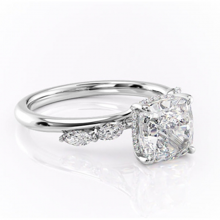 Pernă - Inel de logodnă Faelynn din aur Alb 14kt cu moissanite tăietură pernă – Pietre laterale rafinată pentru profil înalt | Personalizează și configurează gratuit online