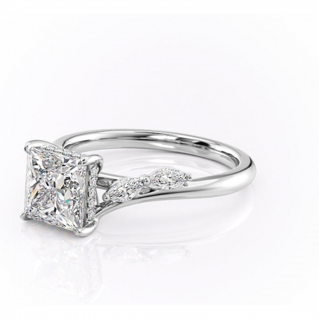 Inel de logodnă Faelynn din aur Alb 14kt cu moissanite tăietură princess – Pietre laterale rafinată pentru profil înalt | Personalizează și configurează gratuit online [6]