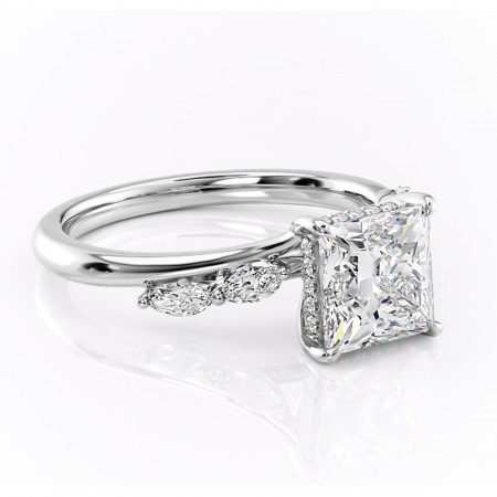 Princess - Inel de logodnă Faelynn din aur Alb 14kt cu moissanite tăietură princess – Pietre laterale rafinată pentru profil înalt | Personalizează și configurează gratuit online