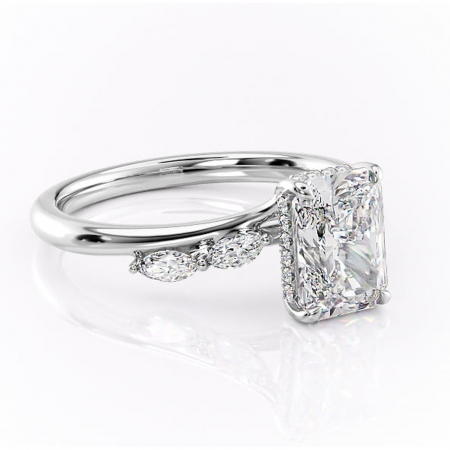 Radiantă - Inel de logodnă Faelynn din aur Alb 14kt cu moissanite tăietură radiantă – Pietre laterale rafinată pentru profil înalt | Personalizează și configurează gratuit online