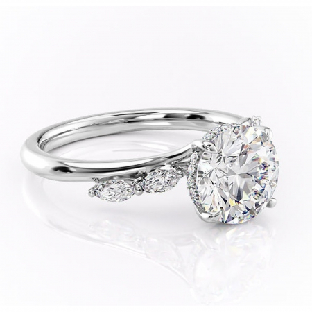 Halo - Inel de logodnă Faelynn din aur Alb 14kt cu moissanite tăietură rotundă – Pietre laterale rafinată pentru profil înalt | Personalizează și configurează gratuit online