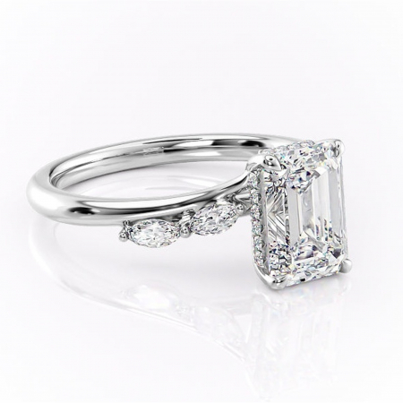 Smarald - Inel de logodnă Faelynn din aur Alb 14kt cu moissanite tăietură smarald – Pietre laterale rafinată pentru profil înalt | Personalizează și configurează gratuit online