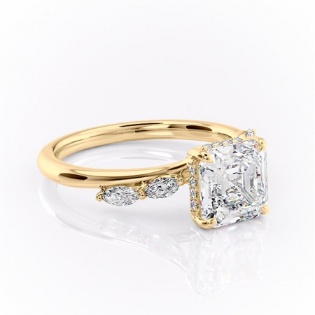 Asscher - Inel de logodnă Faelynn din aur Galben 18kt cu moissanite tăietură asscher – Pietre laterale rafinată pentru profil înalt | Personalizează și configurează gratuit online